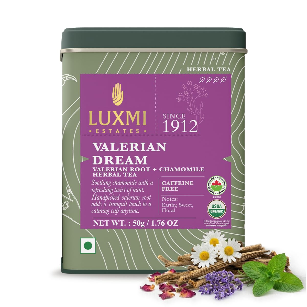 Luxmi Estates Organic Valerian Root, Chamomile, & Lavender Loose Leaf Tea
