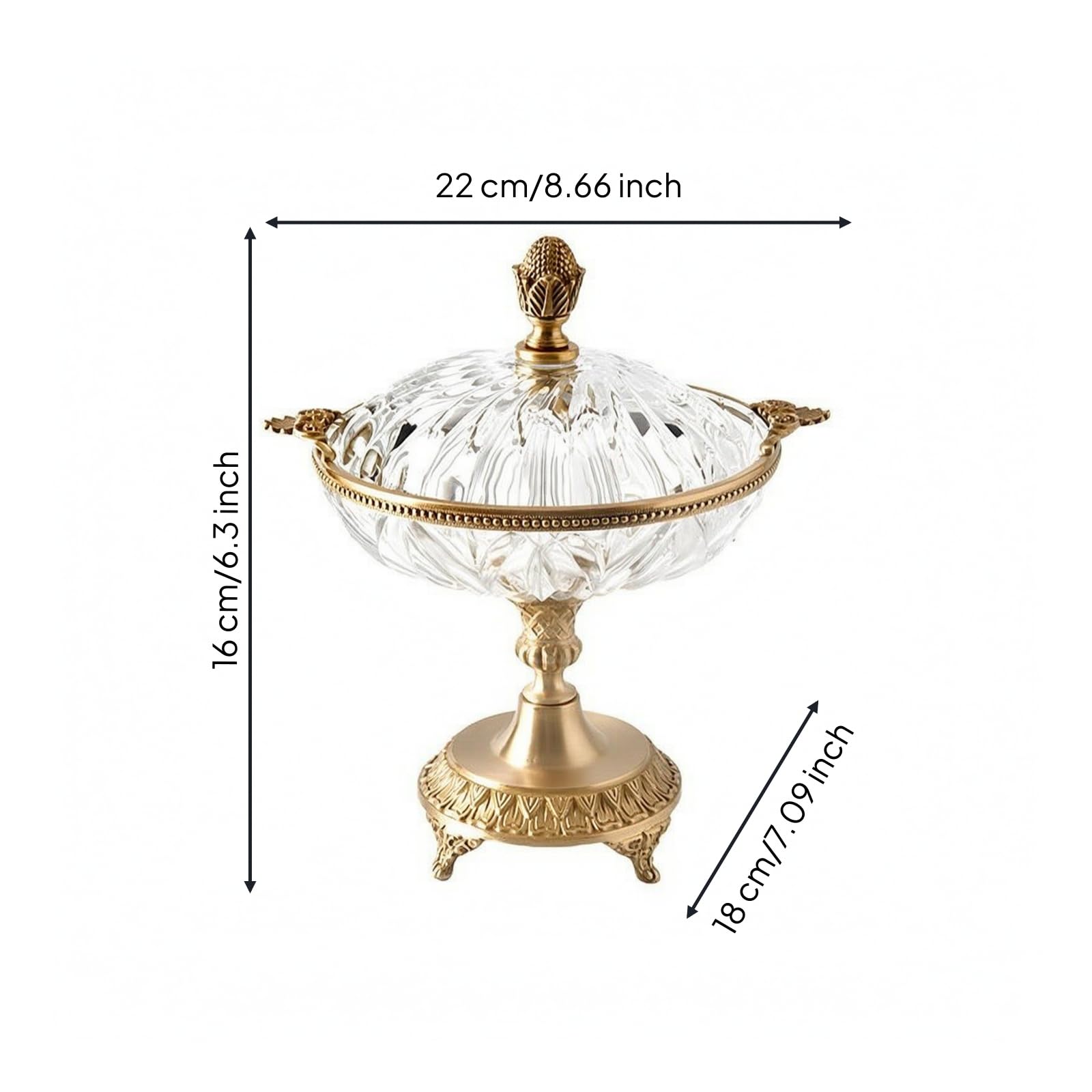 Alzatina Coperta in e Rame Giallo | Decorativo, Ciotola Decorativa con Manici e Piede, Trasparente, Centrotavola, per Toletta