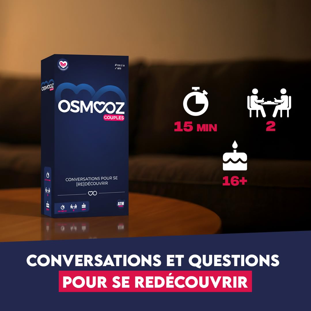 ATM Gaming Pack St Valentin - 3 OSMOOZ – Jeux de Couple – Idée Cadeau Couple idéal – Cadeau Femme & Homme – Jeu de société – Cartes fabriquées en Europe - Couple, Red et Défis à 2