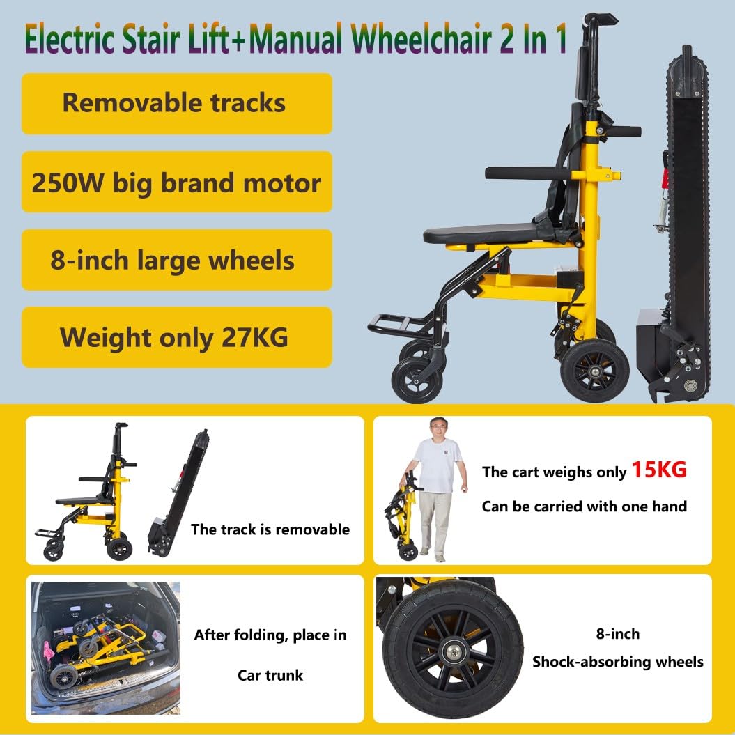 Elevador eléctrico de escaleras para ancianos, silla portátil plegable ligera, soporta 169 kg para una movilidad segura hacia arriba y hacia abajo