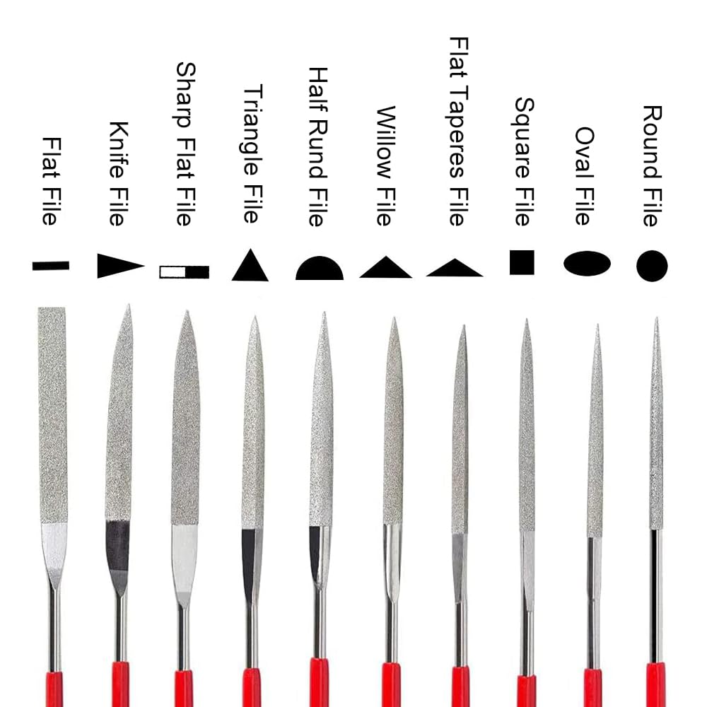 Set di 10 lime ad ago diamantate da 140 mm, mini lime diamantate con varie forme per metallo, vetro, pietra, legno, intaglio di gioielli