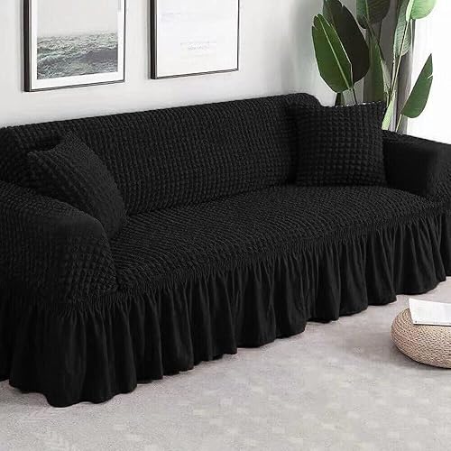 Miniatura 4 de JNTKE 3D Bubble Lattice Stretch Sofa Cover, Loveseat Cover Couch Cover Spandex Elastic Sofa Slipcover Protector with Skirt, Washable Furniture