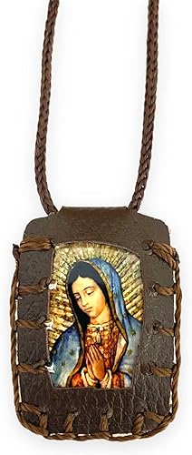 Miniatura 2 de Sagrado Corazón de Jesús con Nuestra Señora de Guadalupe Collar Escapulario Marrón Escapulario Café Collar Sagrado Corazon de Jesús Virgen