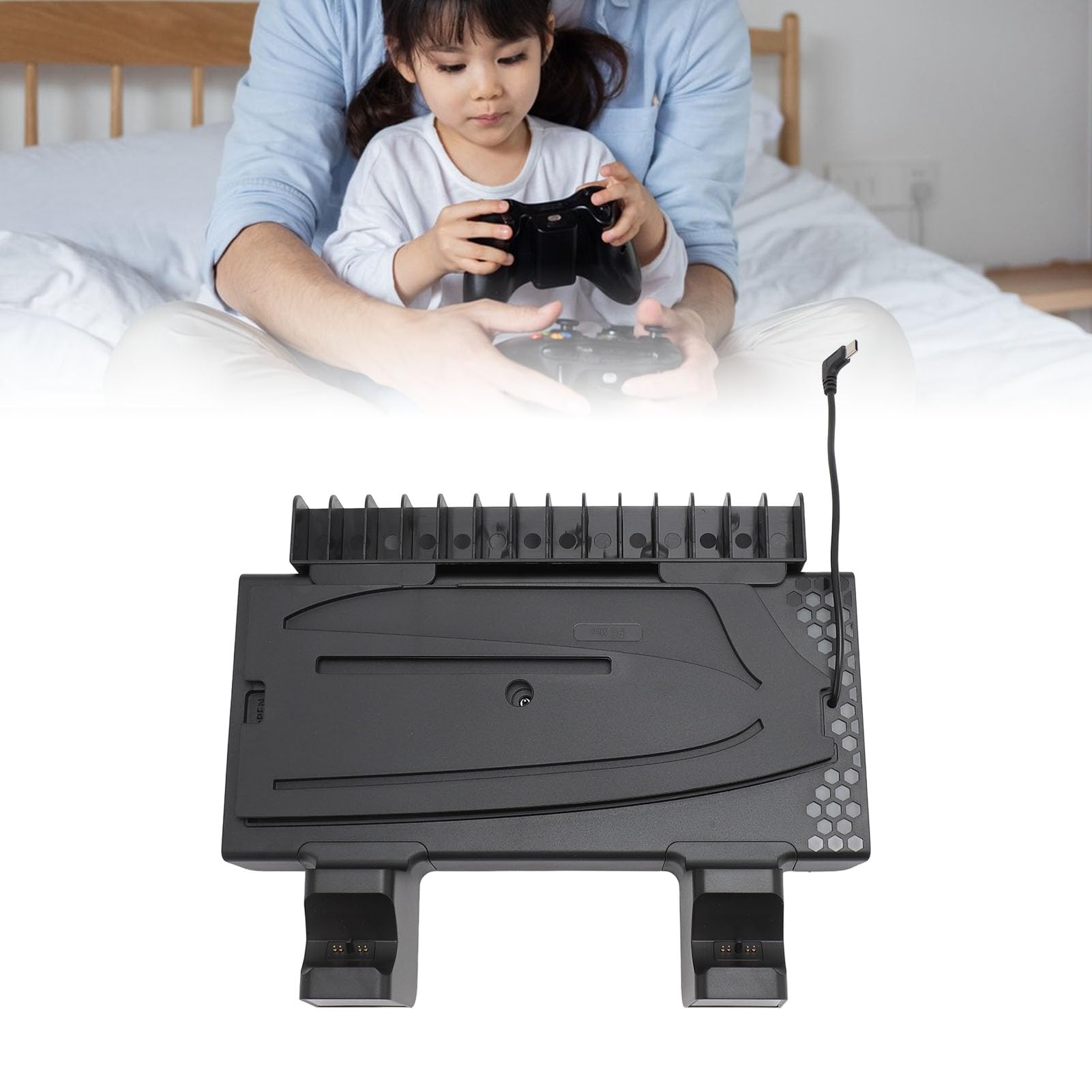 y Soporte Delgado, estación de enfriamiento con Cargador Doble para mandos, Ventilador de 3 Niveles silenciosos, Cargador de Controlador para, Soporte ABS (Black)