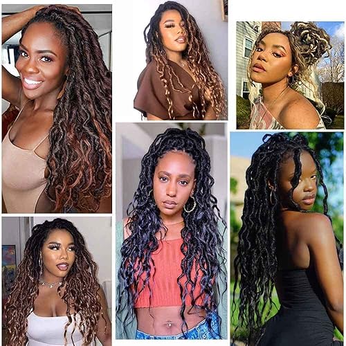 Miniatura 6 de Goddess Locs - Extensiones de cabello sintético de ganchillo preenrolladas, color marrón degradado, trenzas bohemias suaves con extremos rizados, 26