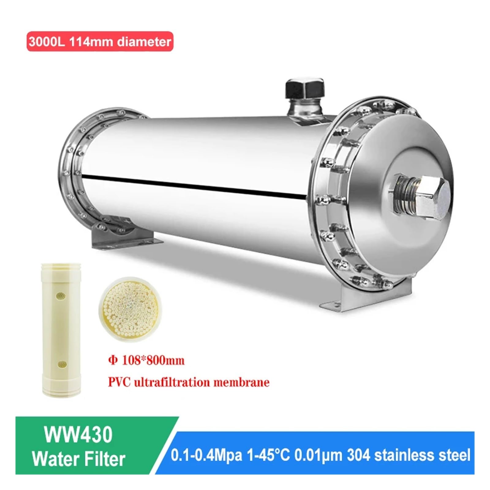 3000L/h Water Filter 304 Stainless Steel PVDF Ultrafiltration Water Purifier With Washable Cartridge Direct Drink Kitchen Filter(3000L)