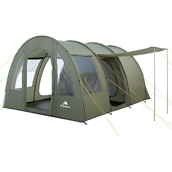 CampFeuer TunnelX Tent for 4 People Tunnel Tent with 3 Entrances 5000 mm Hydrostatic Head Stitched Groundsheet Mosquito Net Privacy Screen Group Tent Camping Tent Family Tent