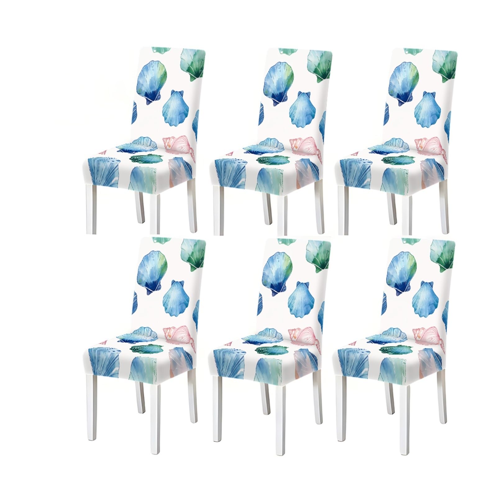 FZJKGH Watercolor Seashell Print Dining Chair Covers, Stretch Slipcovers For Kitchen Dining Room Coastal Summer, 2/4/6PCS Removable Stretch Slipcovers for Dining Chairs(6PCSChair cover)
