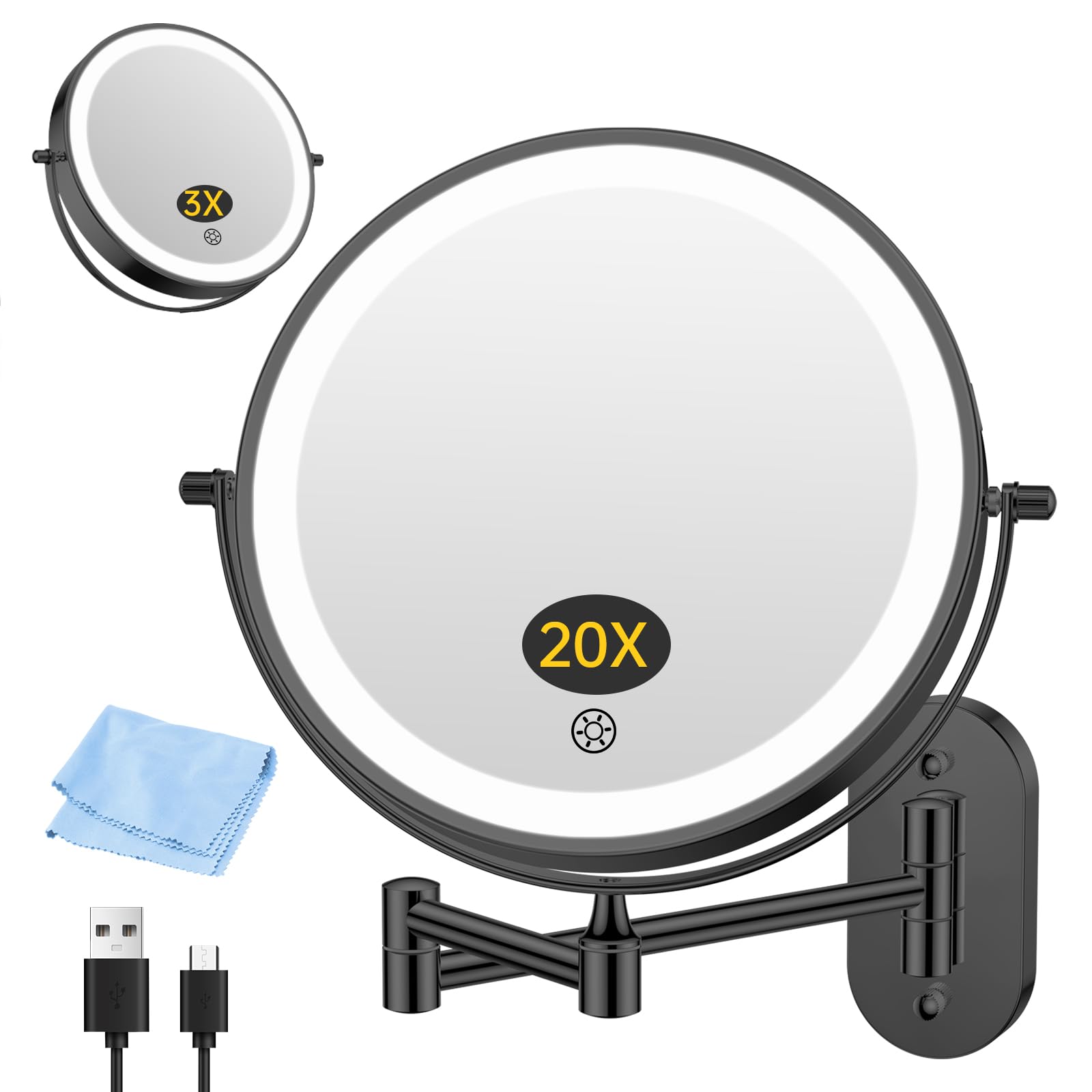 مرآة زينة FUNTOUCH حائط 20X/3X قابلة للشحن