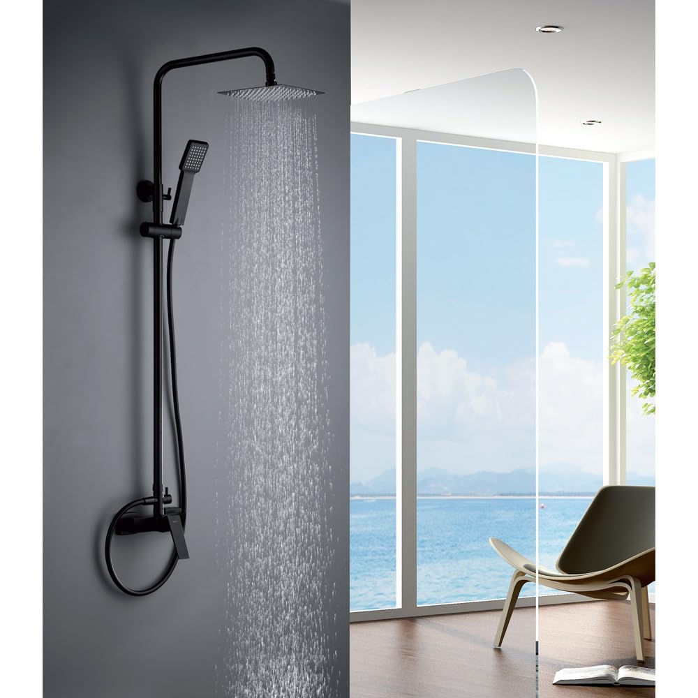 IMEX | Columna de ducha con grifo monomando | Rociador Cuadrado acero inox. S.304 20x20 cm | Extraplano Antical Acabado Negro Mate