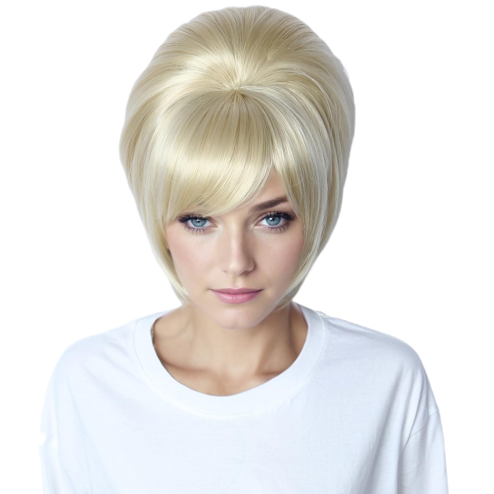 Linfairy Peluca corta de colmena de los años 60 perfecta para fiestas de Halloween cosplay y pelucas abullonadas (Blonde)