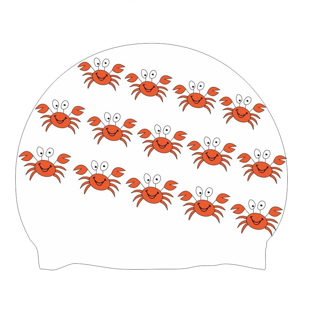 BONDYUEN Swim Cap Fit Kids Boys Girls Men Women with Short or Medium Hair Fun Cute Design Patterns Silicone Swimming Caps (White Crab)