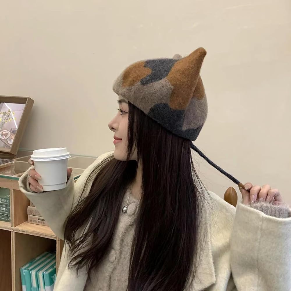Amazon | [Yavoluy] 猫耳ベレー帽 ウール 秋冬 女性 ベレー帽