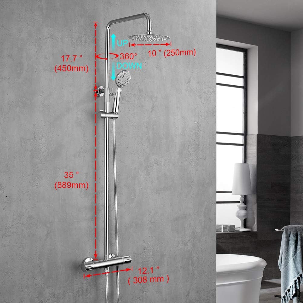 Diagram showing dimensions of the Ibergrif M20740 Shower Column System