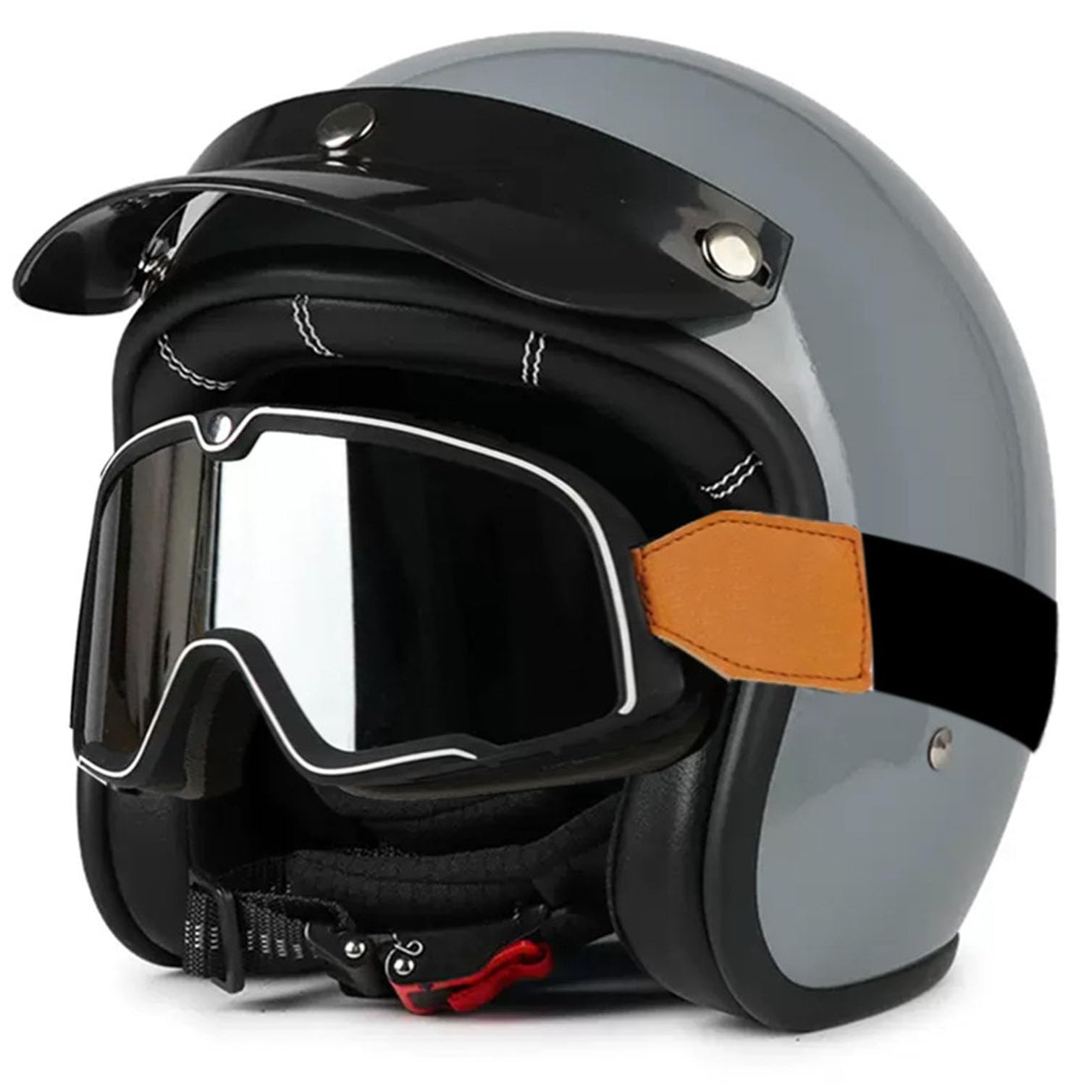 Casque moto jet vintage 3/4 noir taille L pour scooter avec lunettes incluses