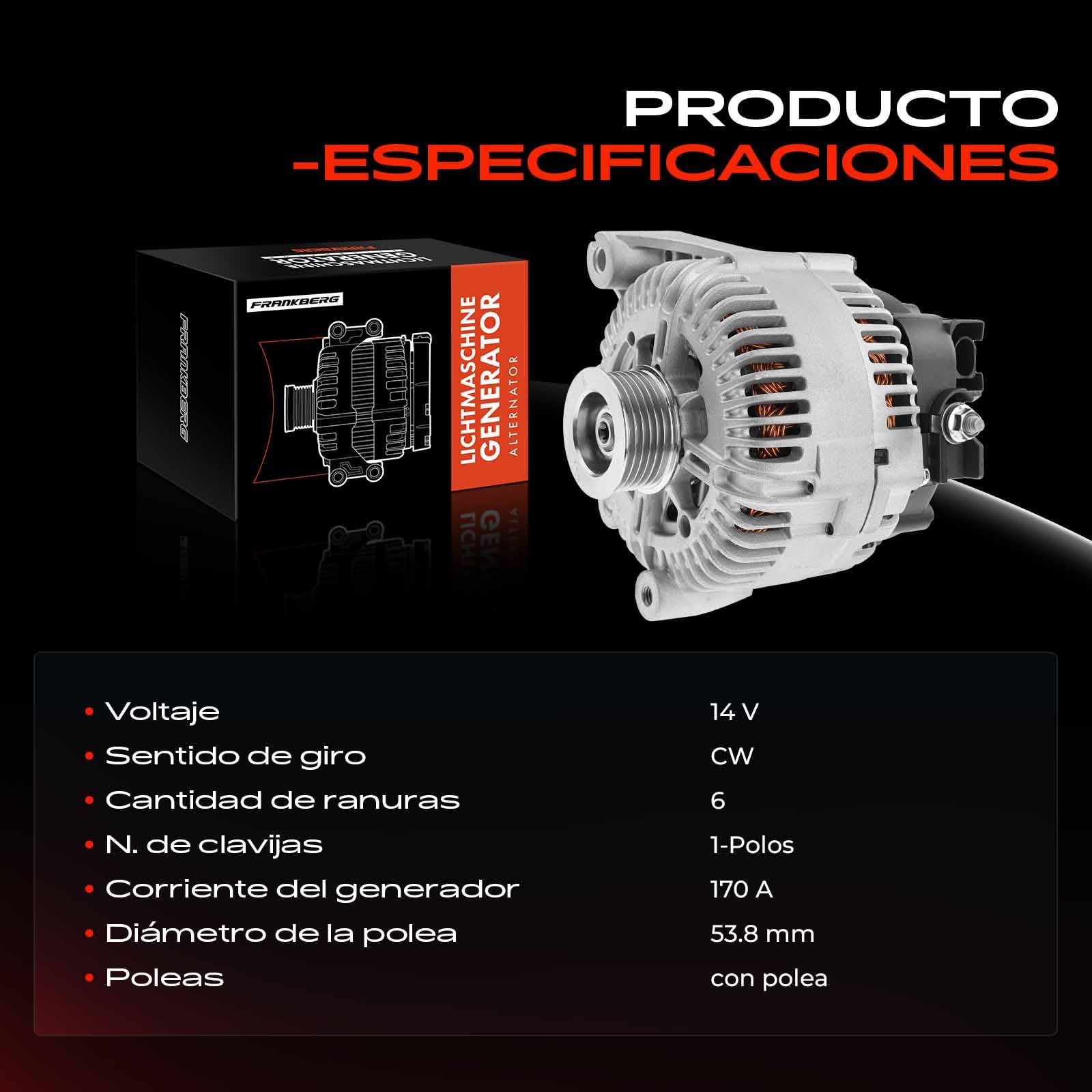 Frankberg Alternador con Polea de Rueda Libre Compatible con X5 E70 3.0d X6 E71 E72 xDrive35d X5 E70 3.0sd X5 E70 xDrive30d X5 E70 xDrive35d Replace# 12317801173,TG17C034