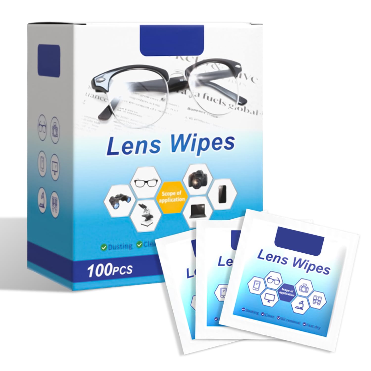 ANYOUI Lens Cleaning Wipes, 100 Pack Pre- Lens Wipes for Eyeglasses, Moistened Individually Wrapped Sracth-Free Streak-Free Eye Glasses Cleaner Wipes for Camera Lens,Sunglass, Goggles