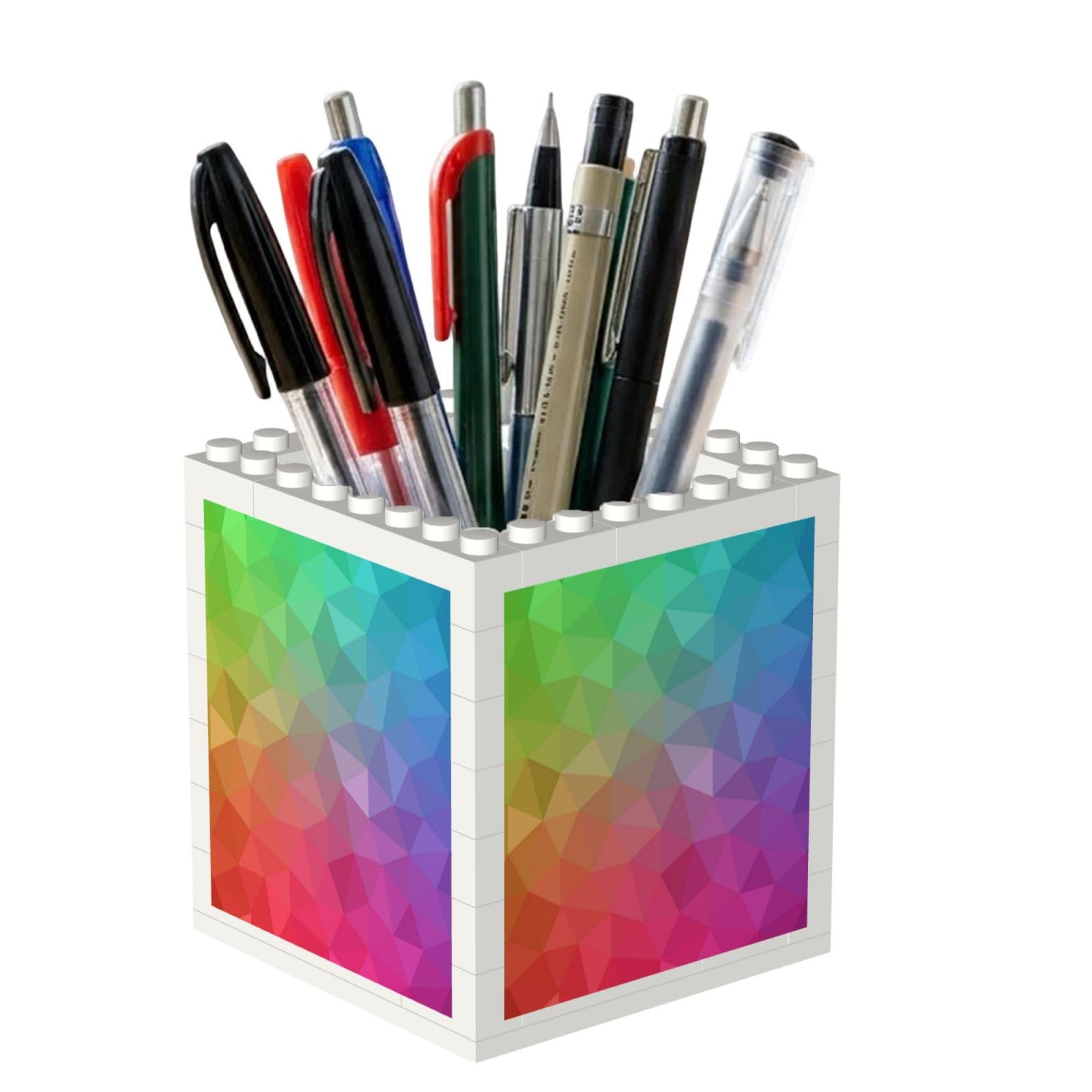 Poadnly Multicolor Polygonal Which Consist Triangles Rainbow, Pen Pot Pencil Holder for Office Home School, Compact Desk Organiser for Office Stationery