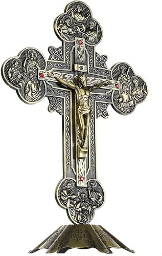 Froiny Crucifijo de pared de latón crucifijo de Jesucristo, altar, cruz de Jesucristo en la cruz, estatua de mesa, crucifijo de cruz, decoración del