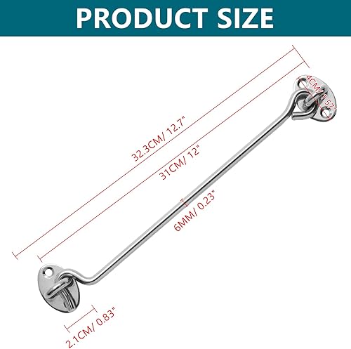 Miniatura 3 de LDEXIN Paquete de 2 ganchos para puerta de 12 pulgadas y cierre de ojo para puerta de puerta, granero, cobertizo, color plateado