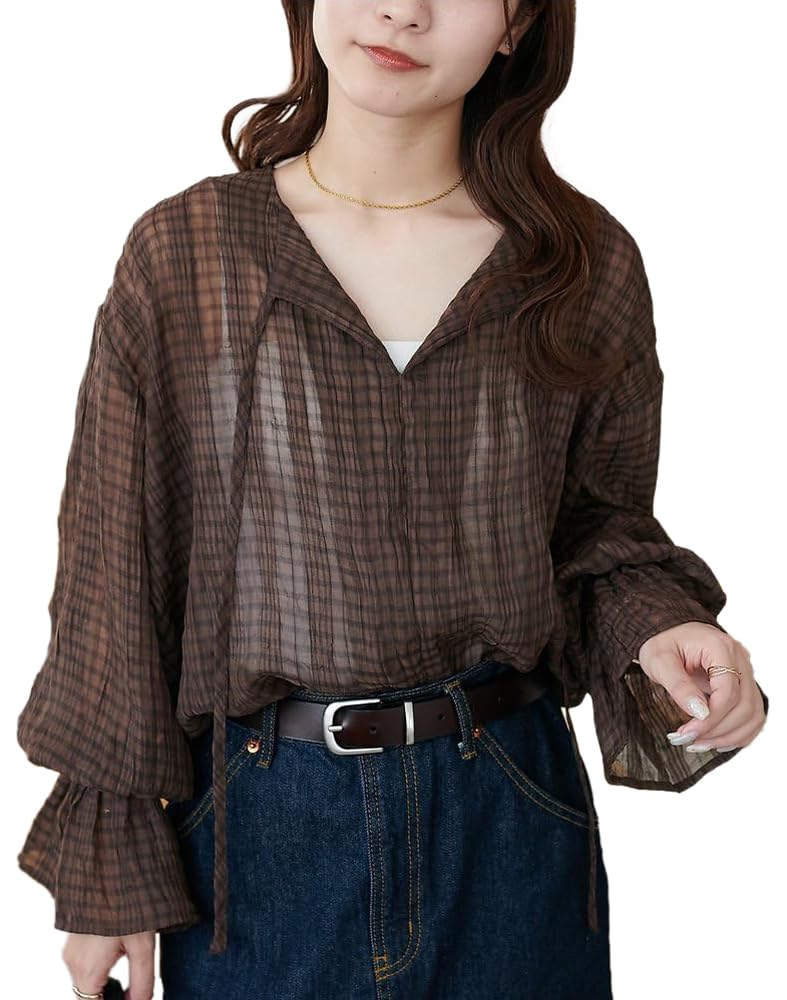 美品❣️Discoat ブロード袖口リボンシャツ ボリューム ゆったり ストライプ ＋サイズ 〕 ストライプブロード お袖たっぷりストライプ