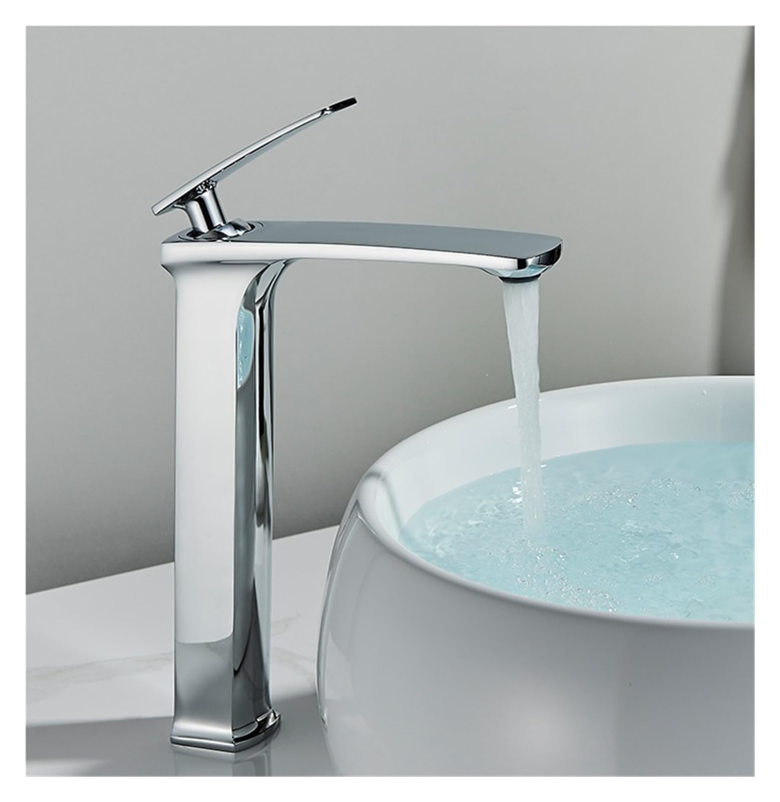 Robinet mitigeur de lavabo anti-éclaboussure, grue haute eau chaude froide chrome sur comptoir