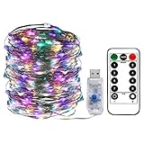 Areskey LED Fairy String Lights - 2 Pack 33ft 100 LED USB and Battery Powered Waterproof 8 Modes Remote Control Copper Wire Firefly Lights for Christmas Halloween Holiday Wedding Party (Multicolor)