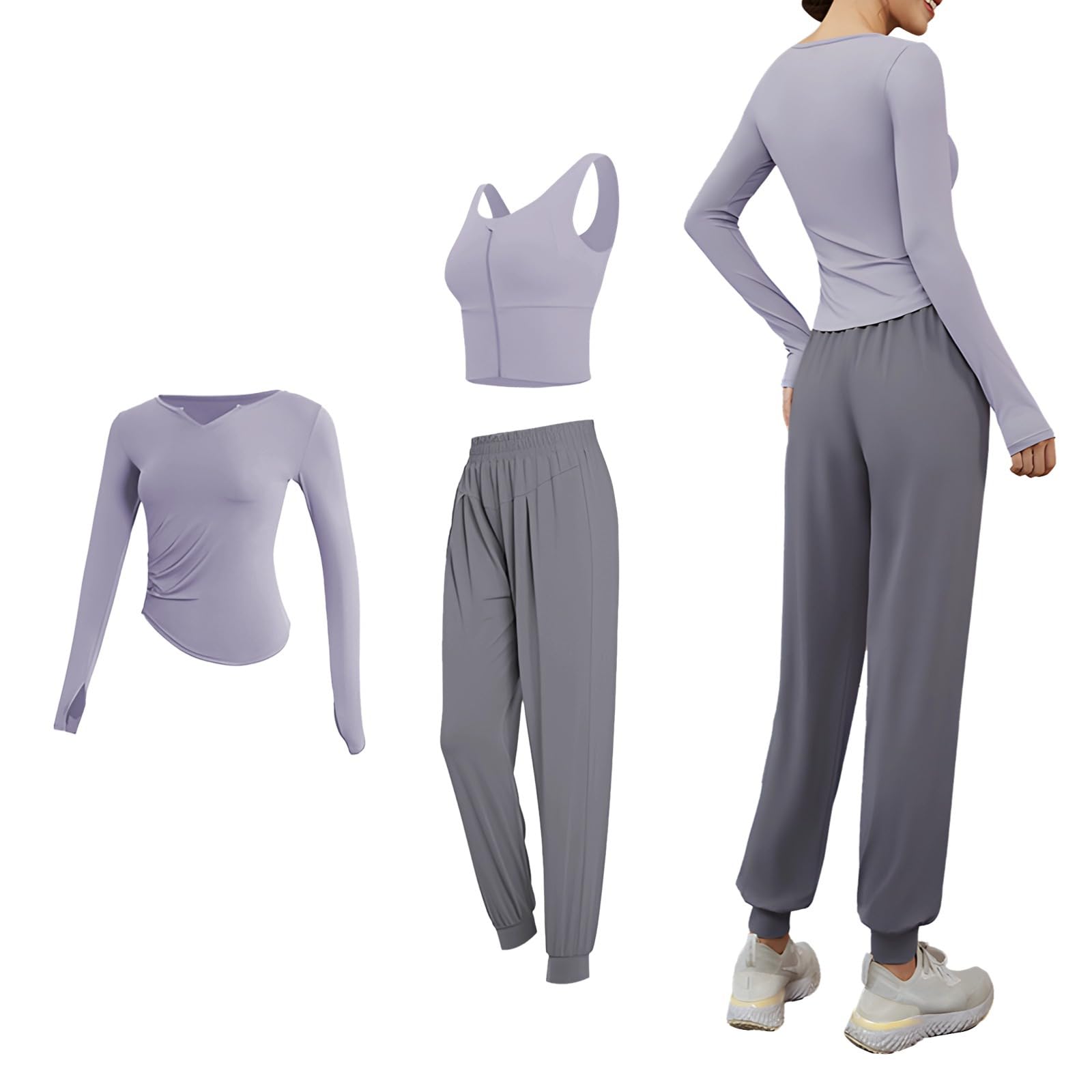 3-częściowe zestawy treningowe dla kobiet XXL, poliester spandex, stroje do jogi z kurtką, top z długim rękawem i spodniami, odprowadzająca wilgoć, oddychająca odzież sportowa, odpowiednie na siłownię