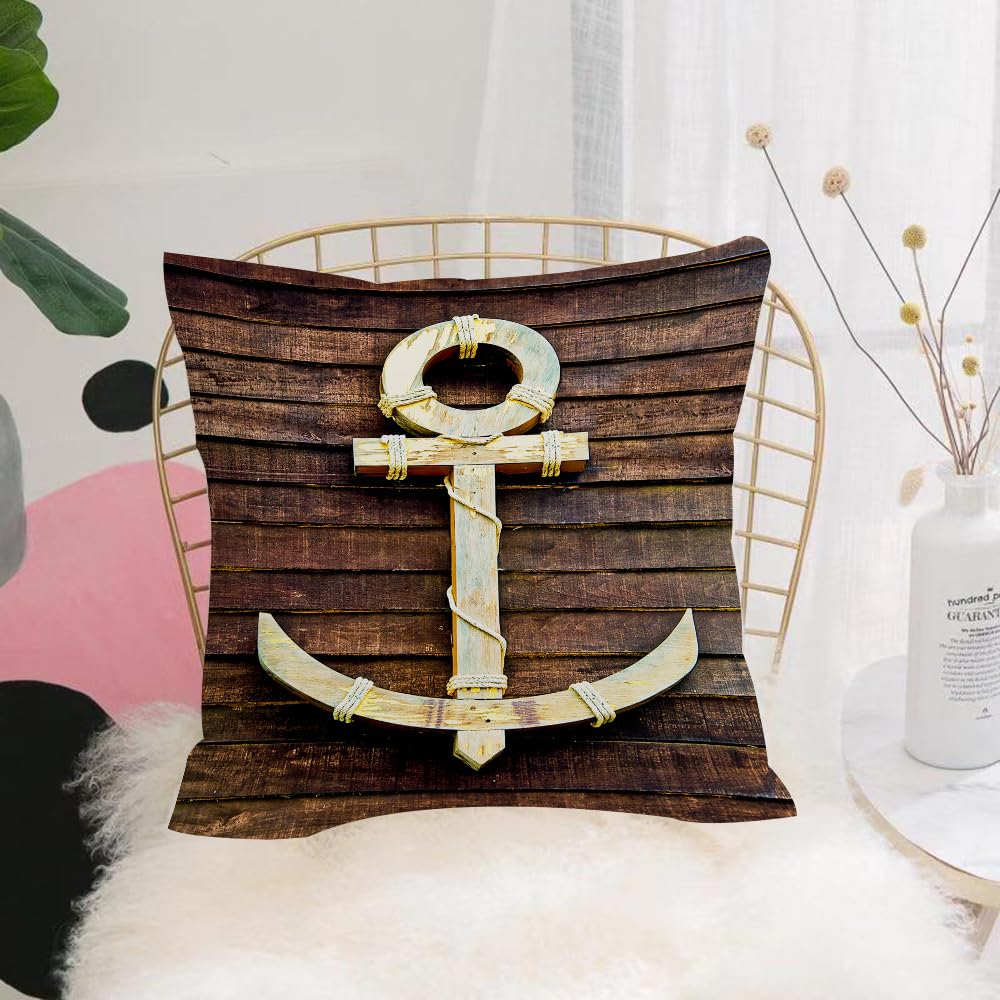 HYOSXW Cushion Cover,Throw Pillow Case Home Decorative for Living Room Bedroom Sofa Chair 16X16 Inch,Anchor, Old Wooden Sea Anchor On The Deck Harbor Yacht,Pillowcase 40X40cm