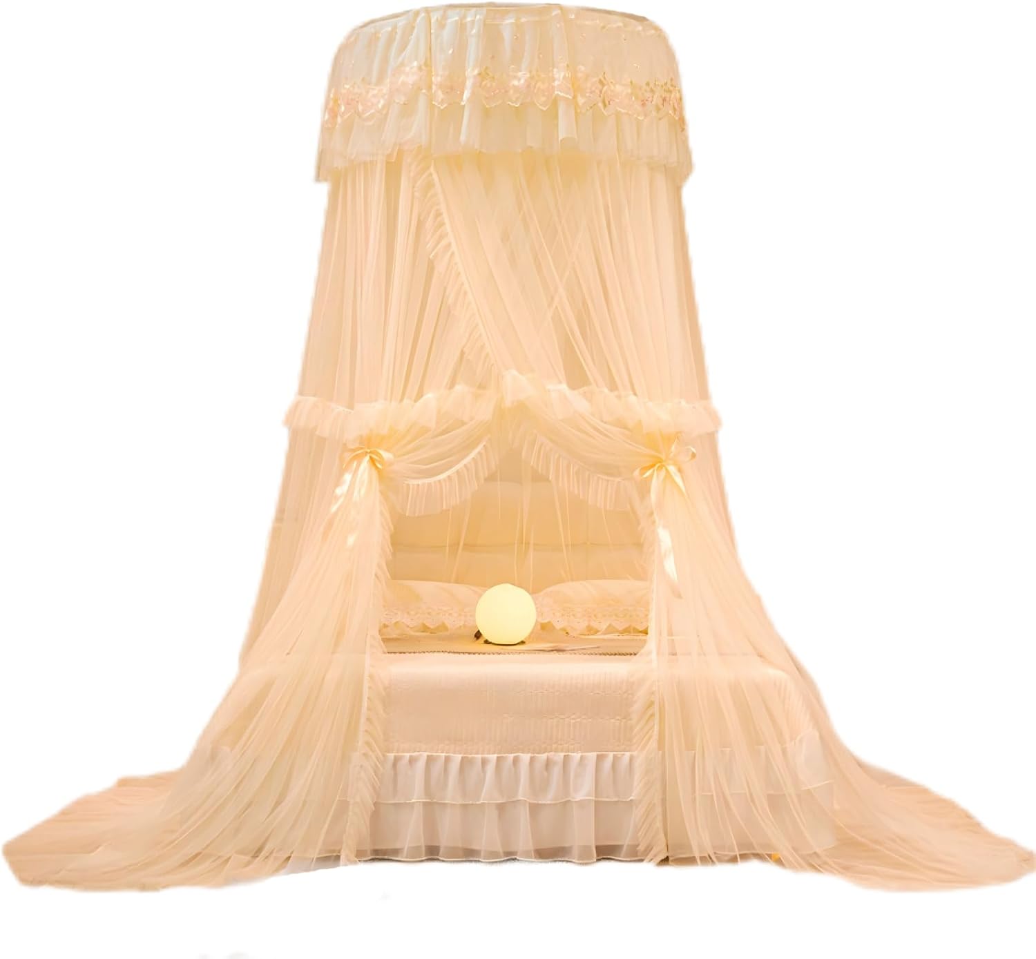 AETVRNI Princess Style 270 cm Tall Decorative Canopy Net for Summer,Dome Bed Curtains Bed, Extra Large Mosquito Net for Home Indoor Outdoor,Beige