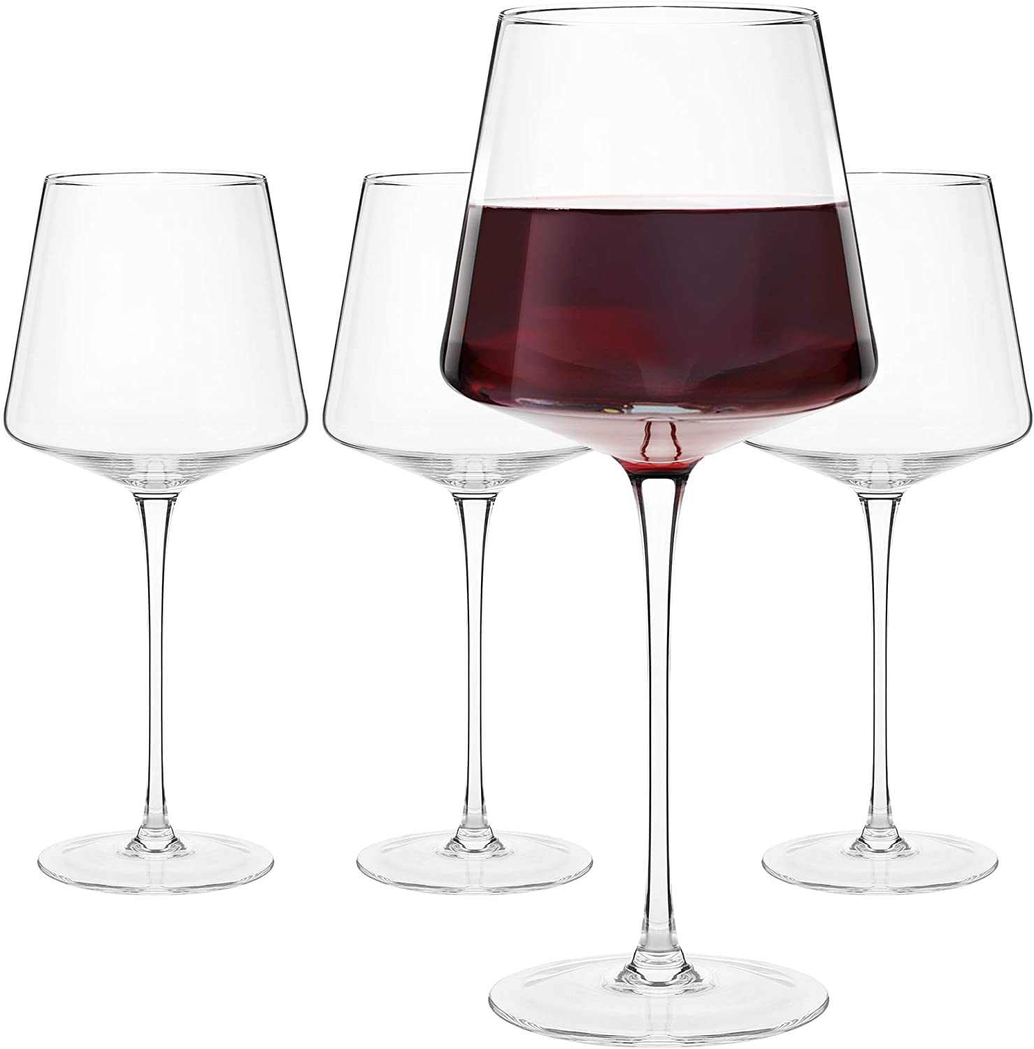 Modern Red Wine Glasses Set of 4 Hand Blown Crystal Wine Glasses