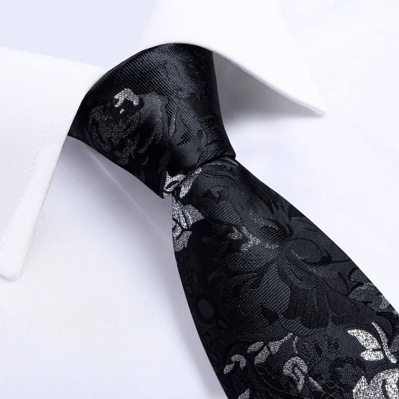 Corbata de seda para hombre con set de pañuelo y gemelos miniatura 4