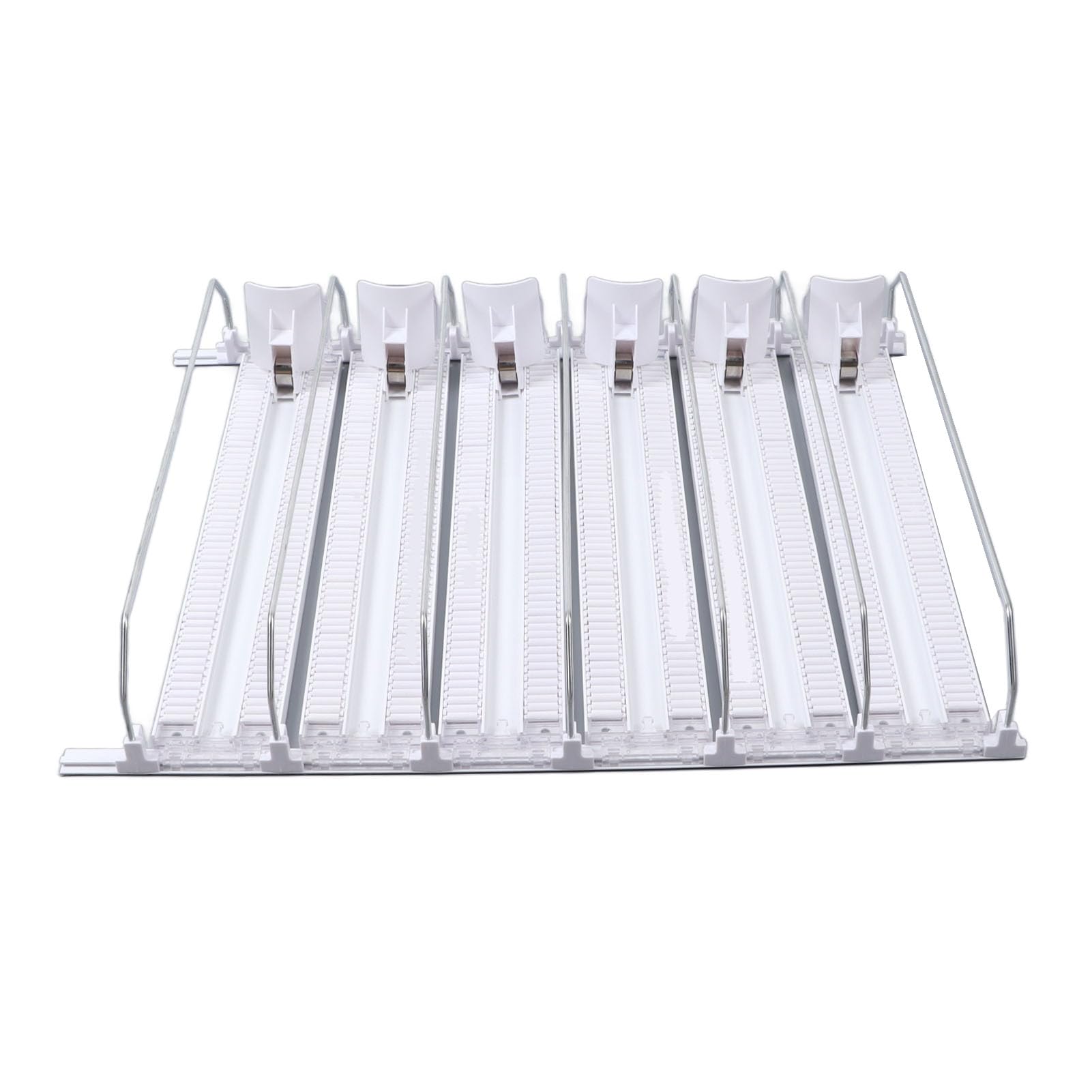 Soporte de Bebidas con Resorte Ajustable para Nevera, Dispensador Automático de Gran Capacidad 6 Filas para Organización del Hogar (Blanco)