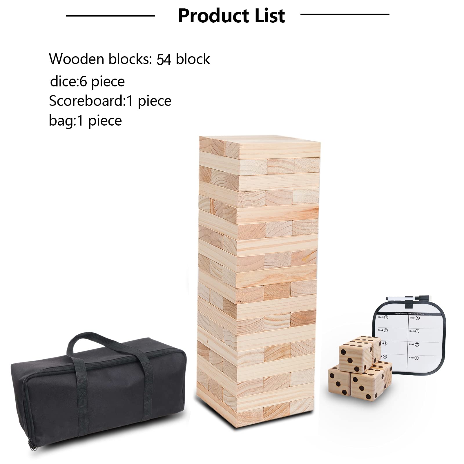haxTON Giant Jenga - 48 / 54 Jumbo Wooden Blocks for Kids and Adults w/  Wood Game Table Outdoors - Life Size Stacking Game (54 Blocks) :  Amazon.com.au: Toys & Games