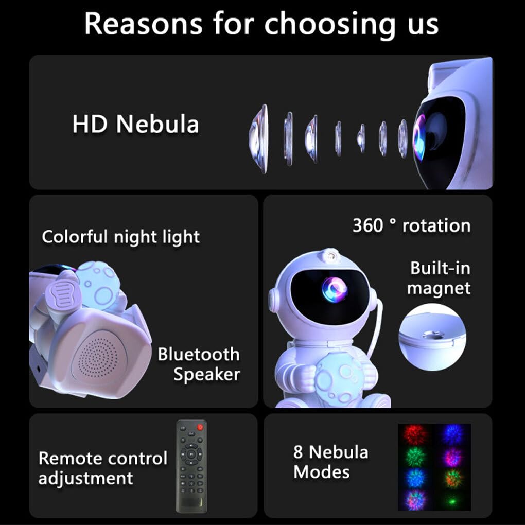 Proyector de cielo estrellado de astronautas, proyector de luz nocturna, Altavoz Bluetooth con luz LED nocturna, decoración de habitación y dormitorio, estrellas