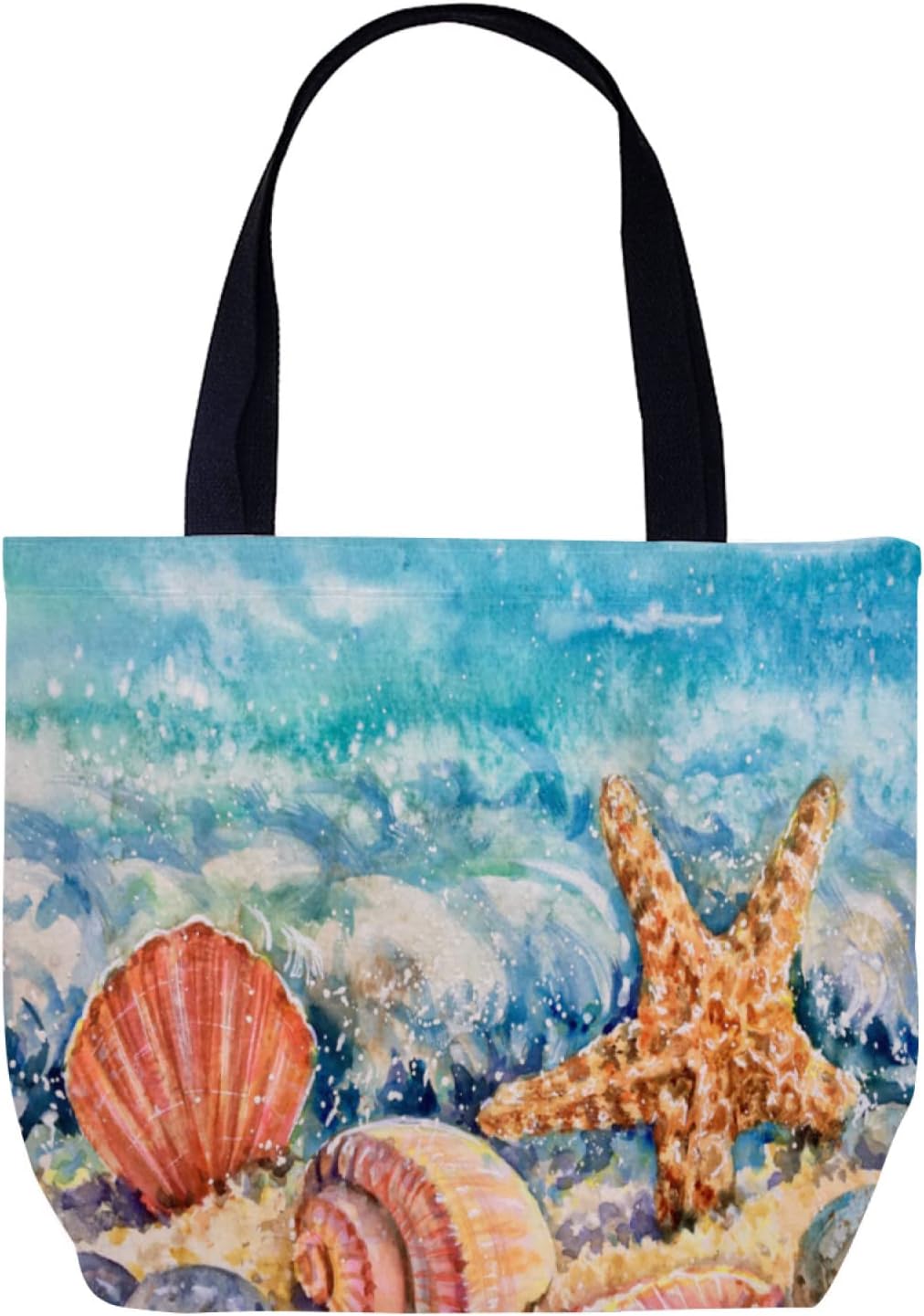 美しい貝殻とヒトデ スタイリッシュなキャンバストートバッグ インナージッパーポケット付き 軽量 サマービーチ 再利用可 パーソナライ