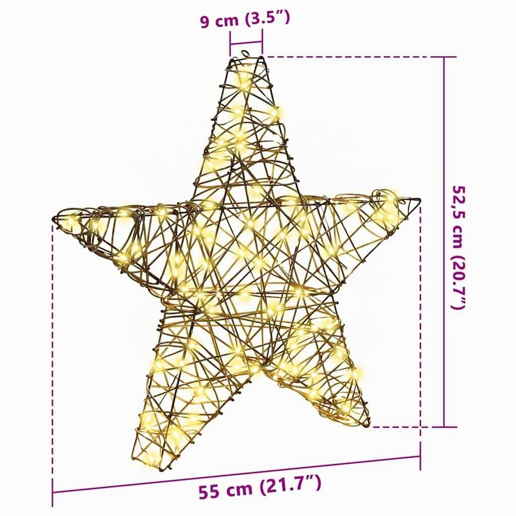 vidaXL Estrella 3D 50 LED cálido 55 x 52.5 x 9 cm Ratán