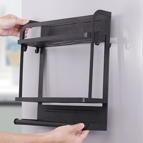 Miniatura 5 de Organizador magnético para especias, estante magnético para refrigerador, estante de almacenamiento con soporte para toallas de papel para