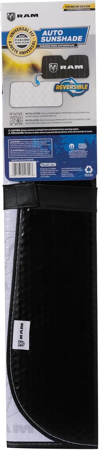 Plasticolor 002799W01 RAM Logo 2-Sided Windshield Accordion Sunshade