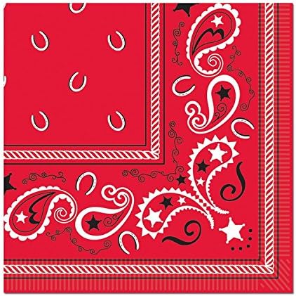 Beistle Club Pack Western Theme Party Design Red Bandana Luncheon Size Paper Napkin, Box of 192 Printed Napkins