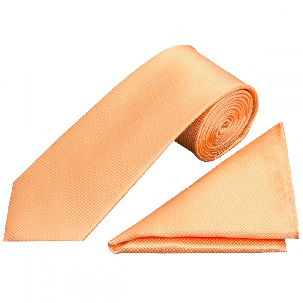 Ties R Us Men's Peach Diamond Classic Tie And Pocket Square Set