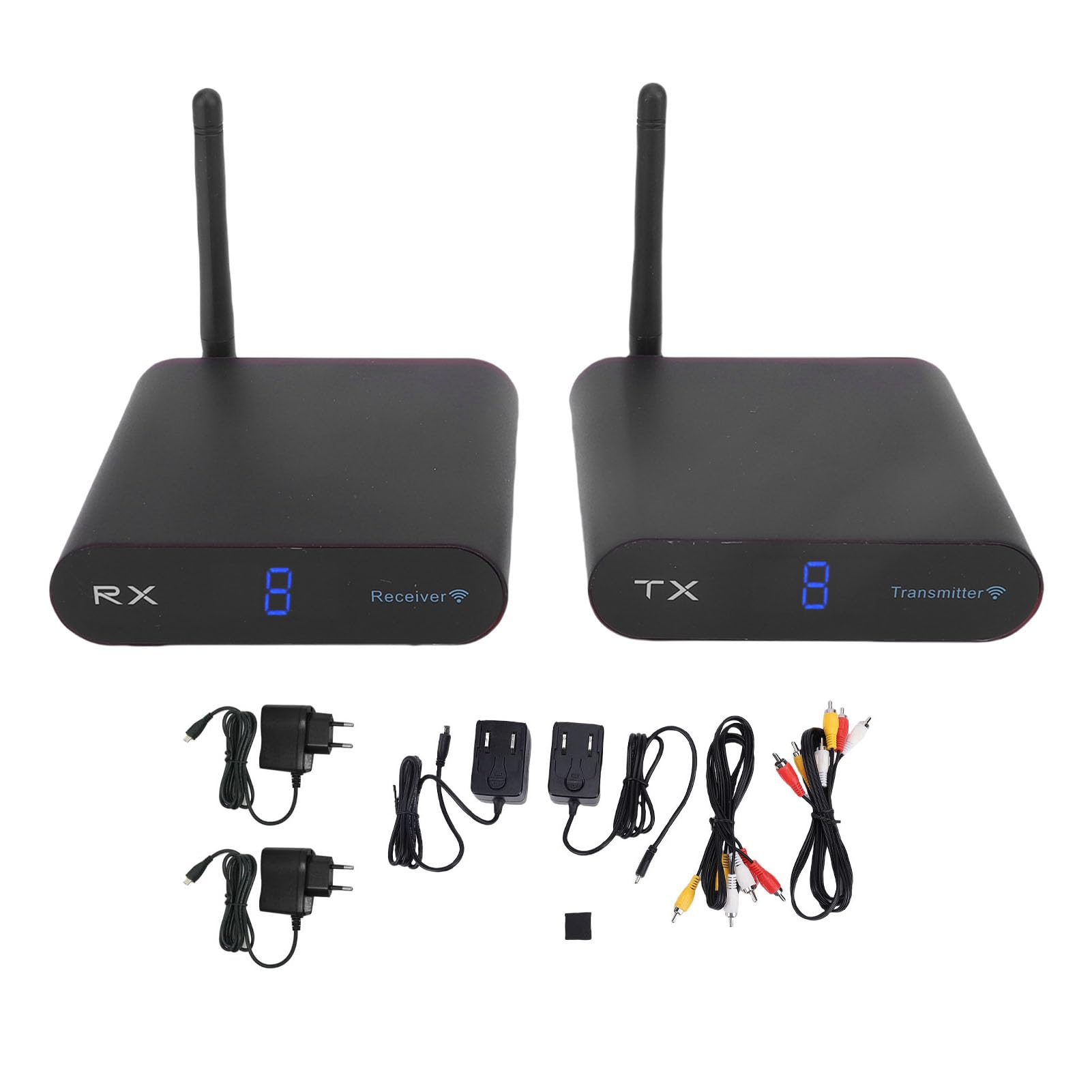 AV Senderempfänger, Video Audio Sender und Empfänger 2.4GHz 8 Kanal Sound Video Sender Wireless AV Absender für Streaming Kabel, Satelliten, DVD Kamera TV