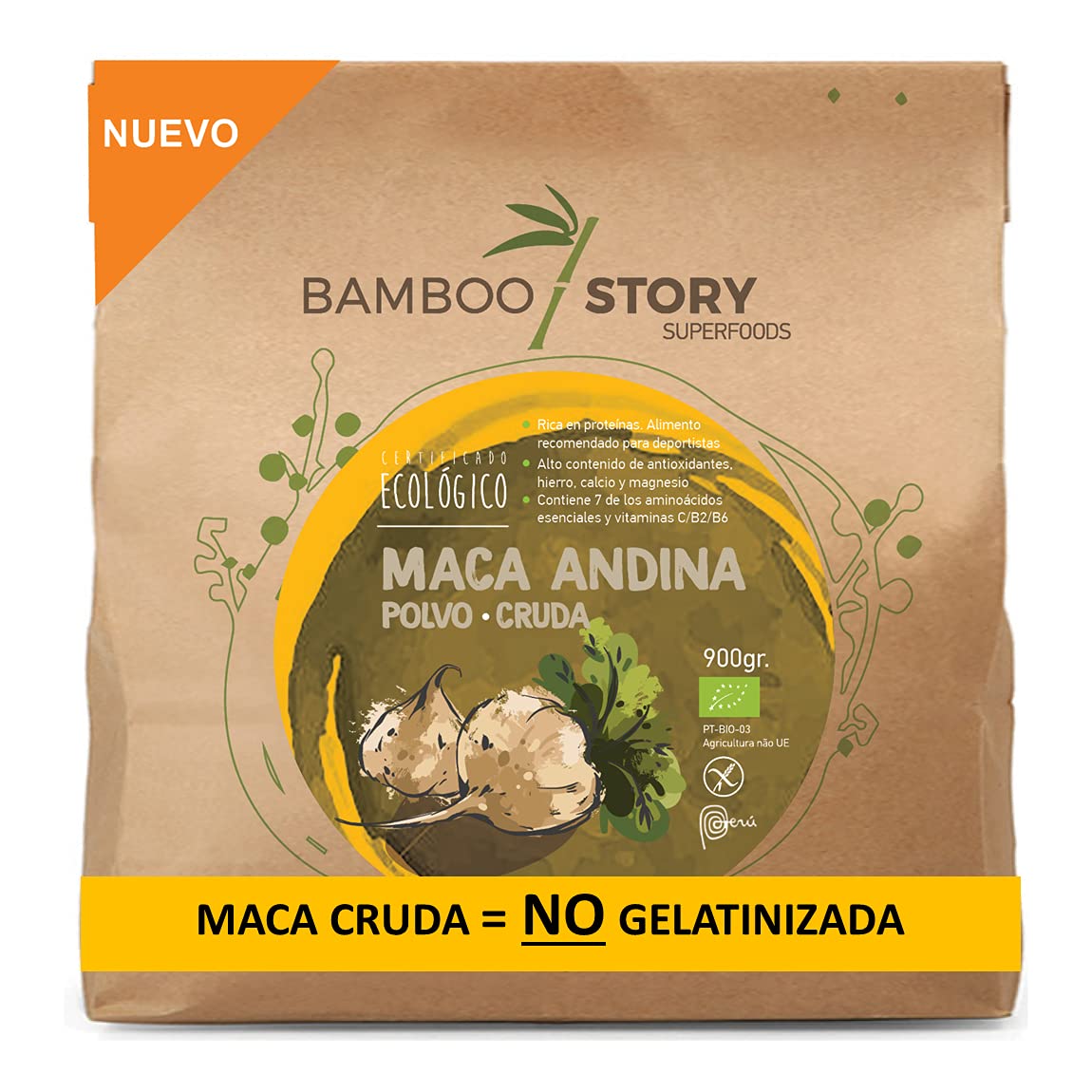 NUOVO | BAMBOO STORY | Maca Mix (Gialla + Rossa + Nera) | 900g | 100% Peruviana | Polvere | Cruda | Pura | BIO