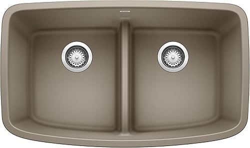 BLANCO, Truffle 442197 VALEA SILGRANIT 5050 - Fregadero de cocina con doble tazón y división baja, 32 x 19 pulgadas