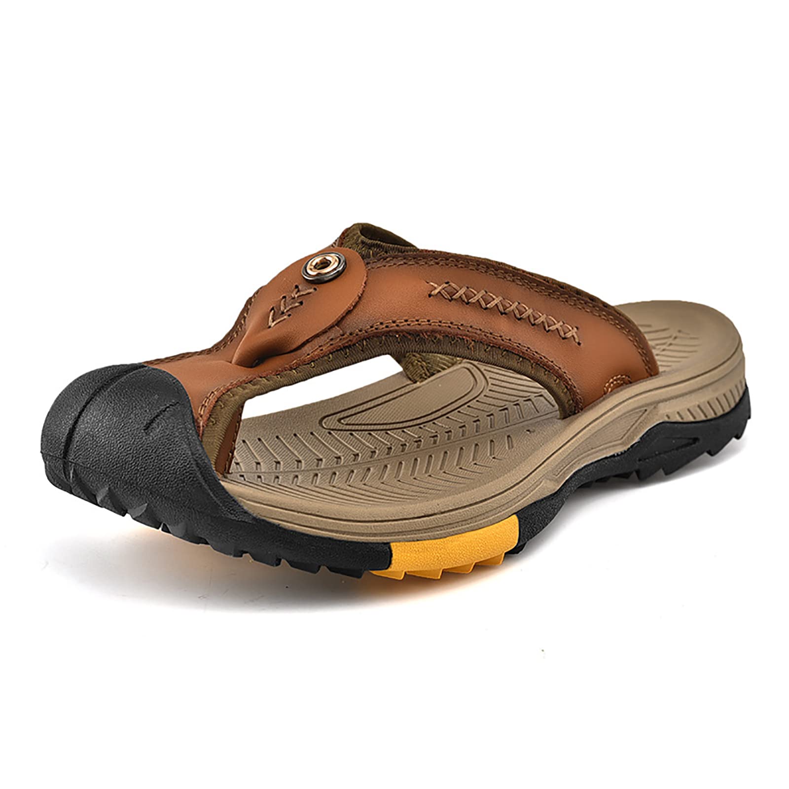 Sandalias para Hombre Cuero Chanclas con Punta Cerrada Verano Zapatillas Casuales para Caminar Playa(Size:40 EU,Color:Marrón)