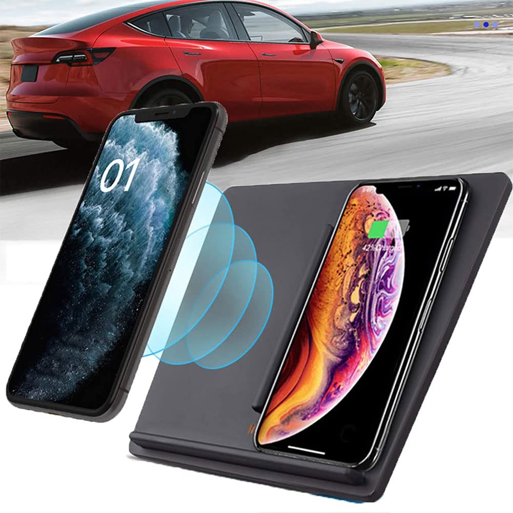 Cargador de Coche Inalámbrico para Tesla Model 3, Almohadilla de Carga de Carga RáPida de TeléFono Inteligente Consola Central Accesorios Panel con Puerto USB