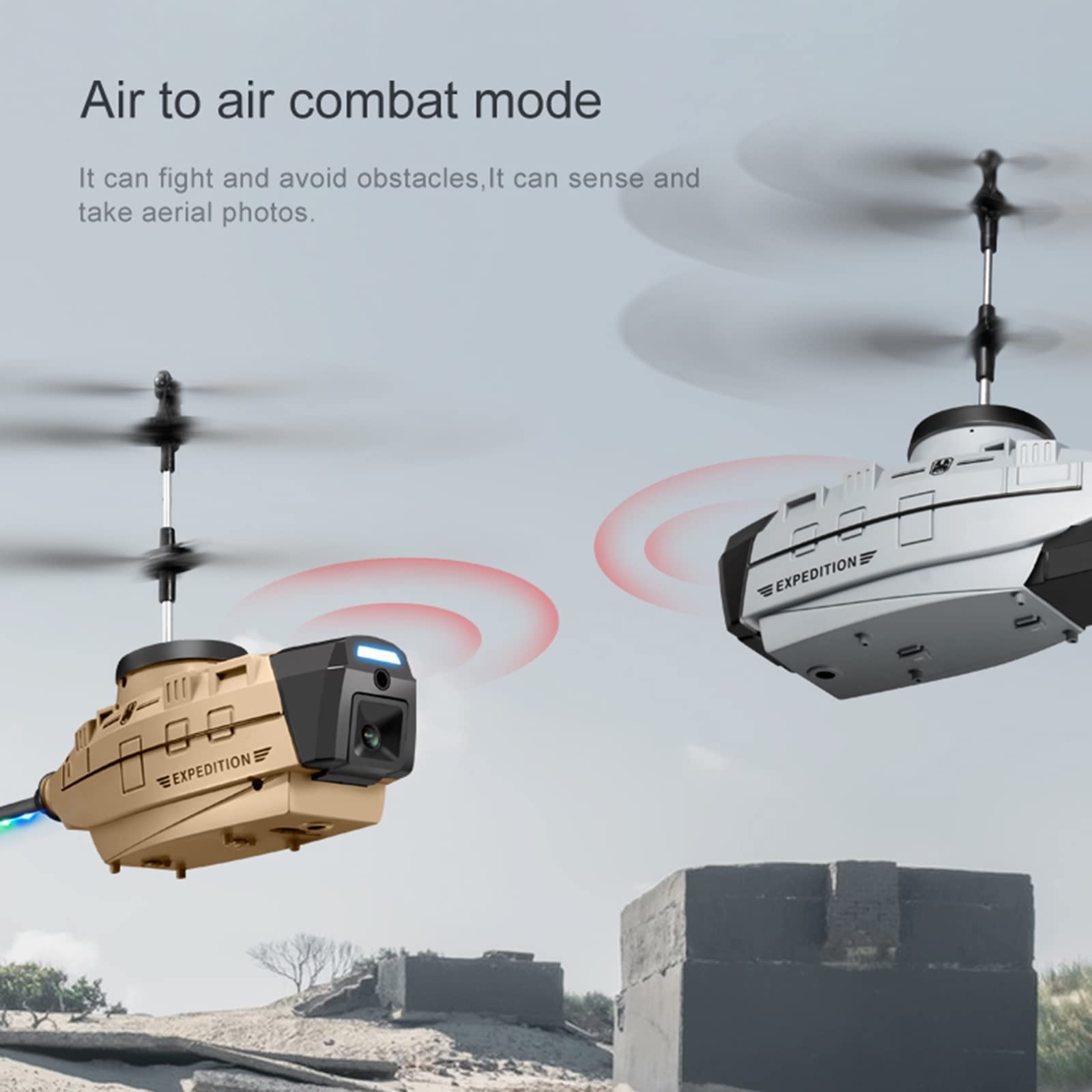 Helicopteros Teledirigidos RC Mini Drone Helicoptero Juguete Hélice única sin alerones Estabilización de giroscopio de 6 Ejes con 4K Lente Frontal + 1080P Lente Inferior para Evitar obstáculos (A)