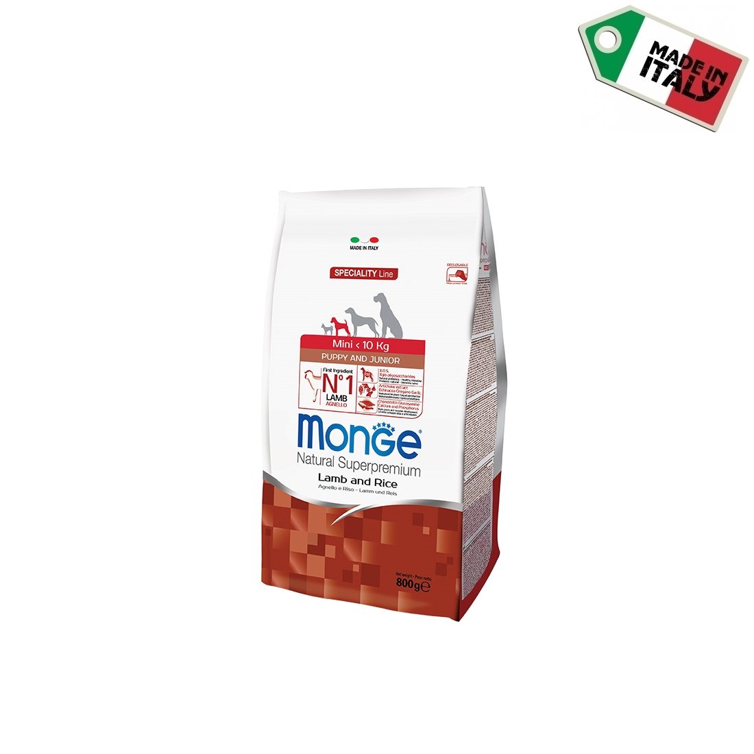 MongeMini Puppy & Junior 800 g (Lamb) – CROCCHETTE The Lamb for Super Premium Puppy Dog, monoproteico, 100% Natural