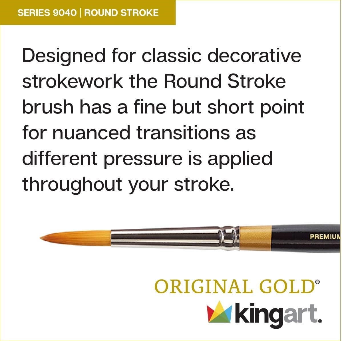 KINGART Premium Original Gold 9040-0 Round Stroke Series Artist Brush, Golden Taklon Synthetic Hair, Short Handle, for Acrylic, Watercolor, Oil and Gouache Painting, Size 0