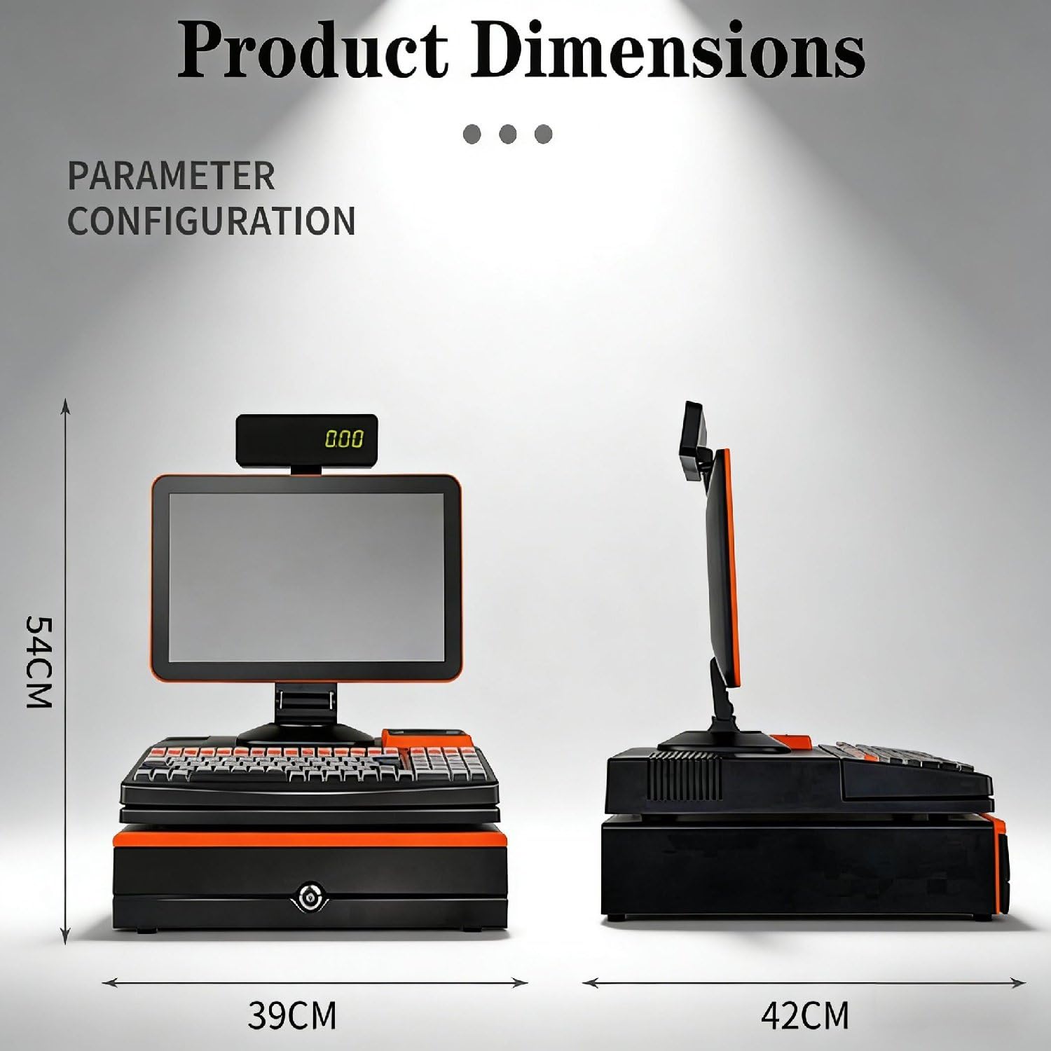 Caja registradora con TPV, con monitor de pantalla táctil de 15,6", cajón de efectivo, impresora de 58 mm, escáner de código de barras naranja, para pequeñas empresas, tiendas minoristas.